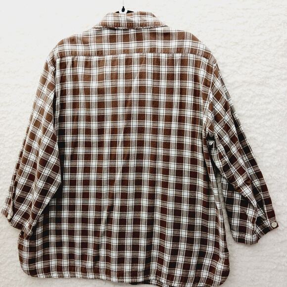 Top PJ Button-Up 1X Brown Plaid Flannel Cottagecore Cozy Soft Loungecore Sleep - Picture 2 of 6